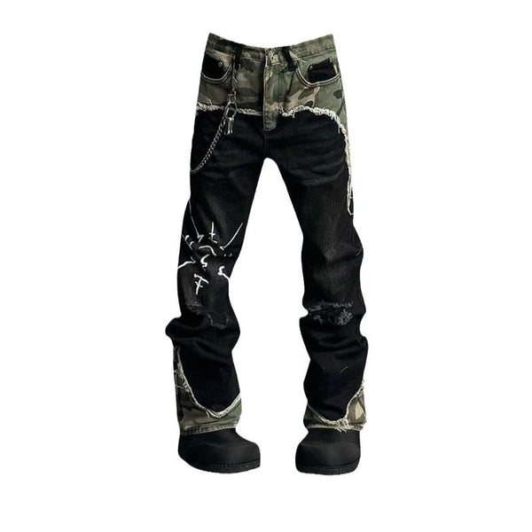 Camo Patchwork Stacked Jeans