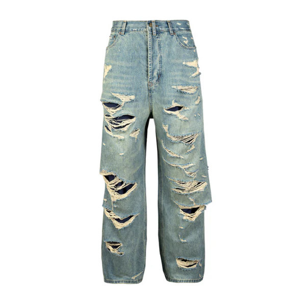 Highly Distressed Loose Straight Jeans